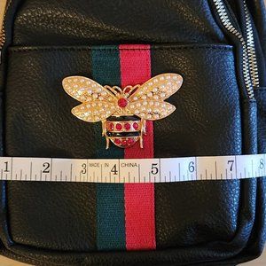 NWT Black CrossBody Sling Fashion Bee W/Green-Red Stripe Back Pack